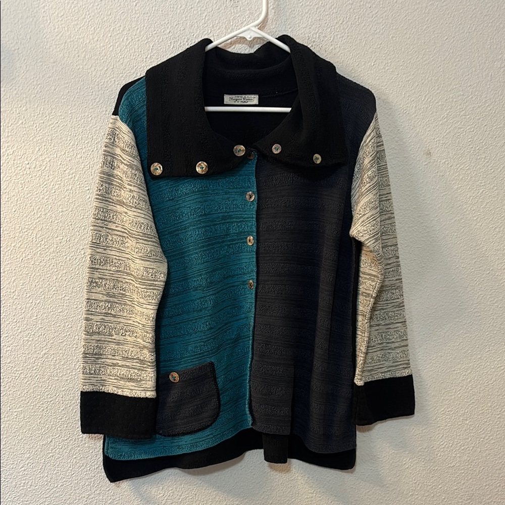 Margaret Winters Black Knit Color Block Sweater